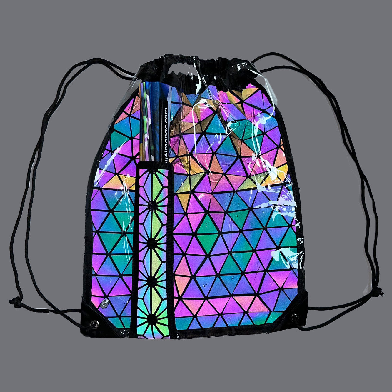 Flash Reflective Clear Drawstring Festival Bag w/ Fan Holster