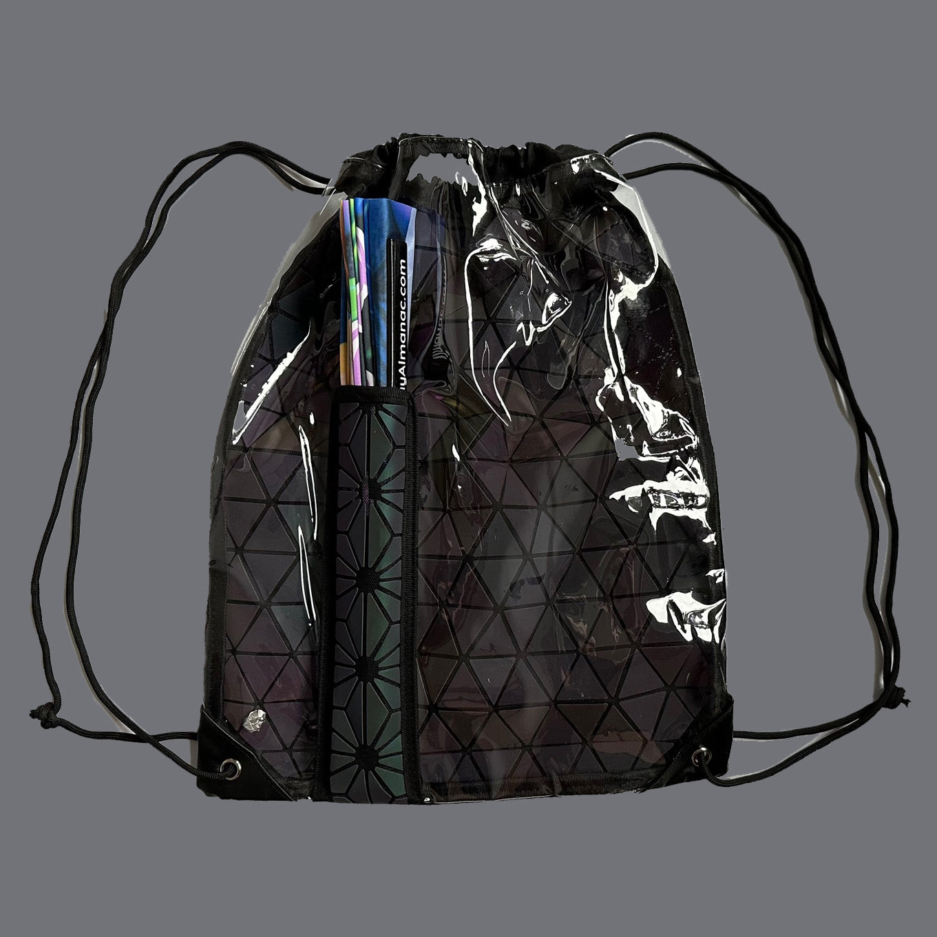 Flash Reflective Clear Drawstring Festival Bag w/ Fan Holster