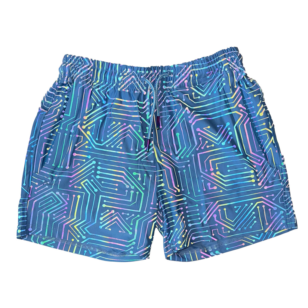 Blue Circuit Weekender 4 inch inseam Flash Reflective Shorts with Zippered Pockets