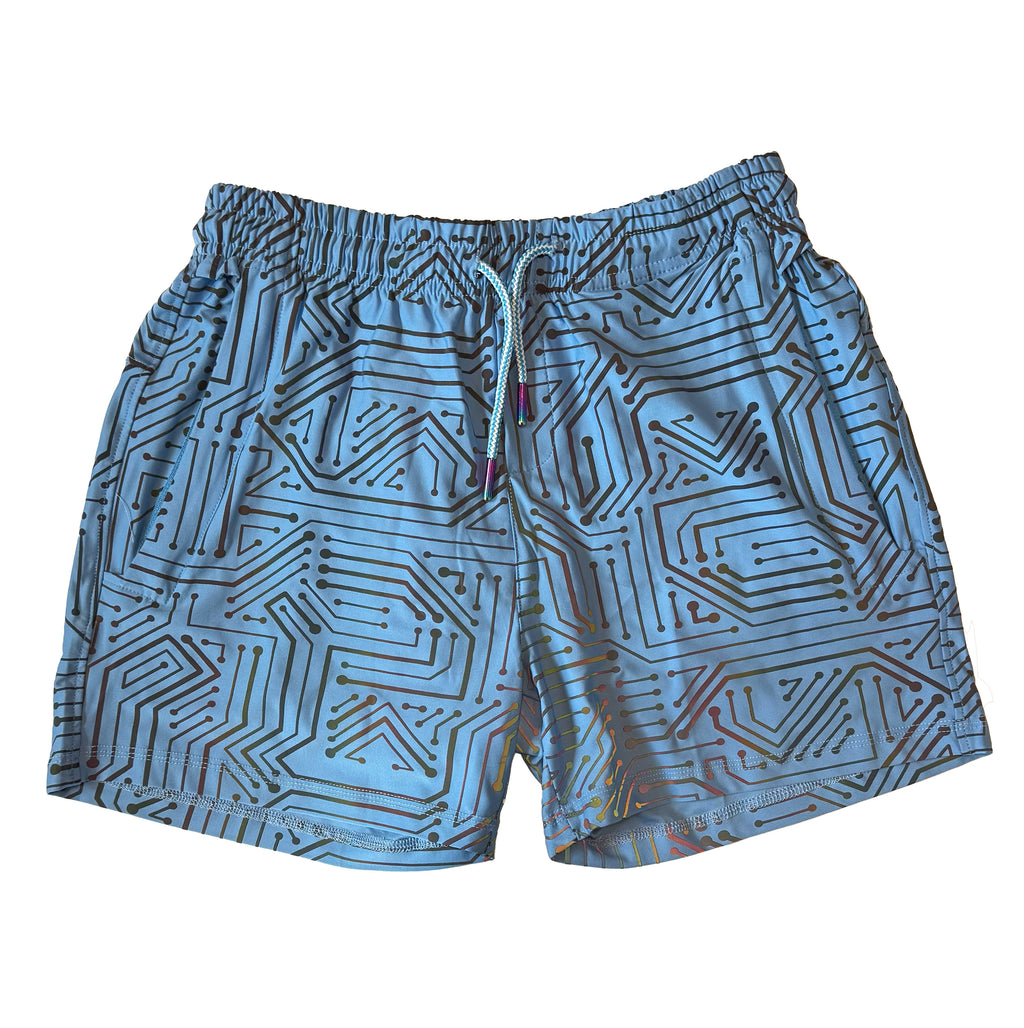 Blue Circuit Weekender 4 inch inseam Flash Reflective Shorts with Zippered Pockets