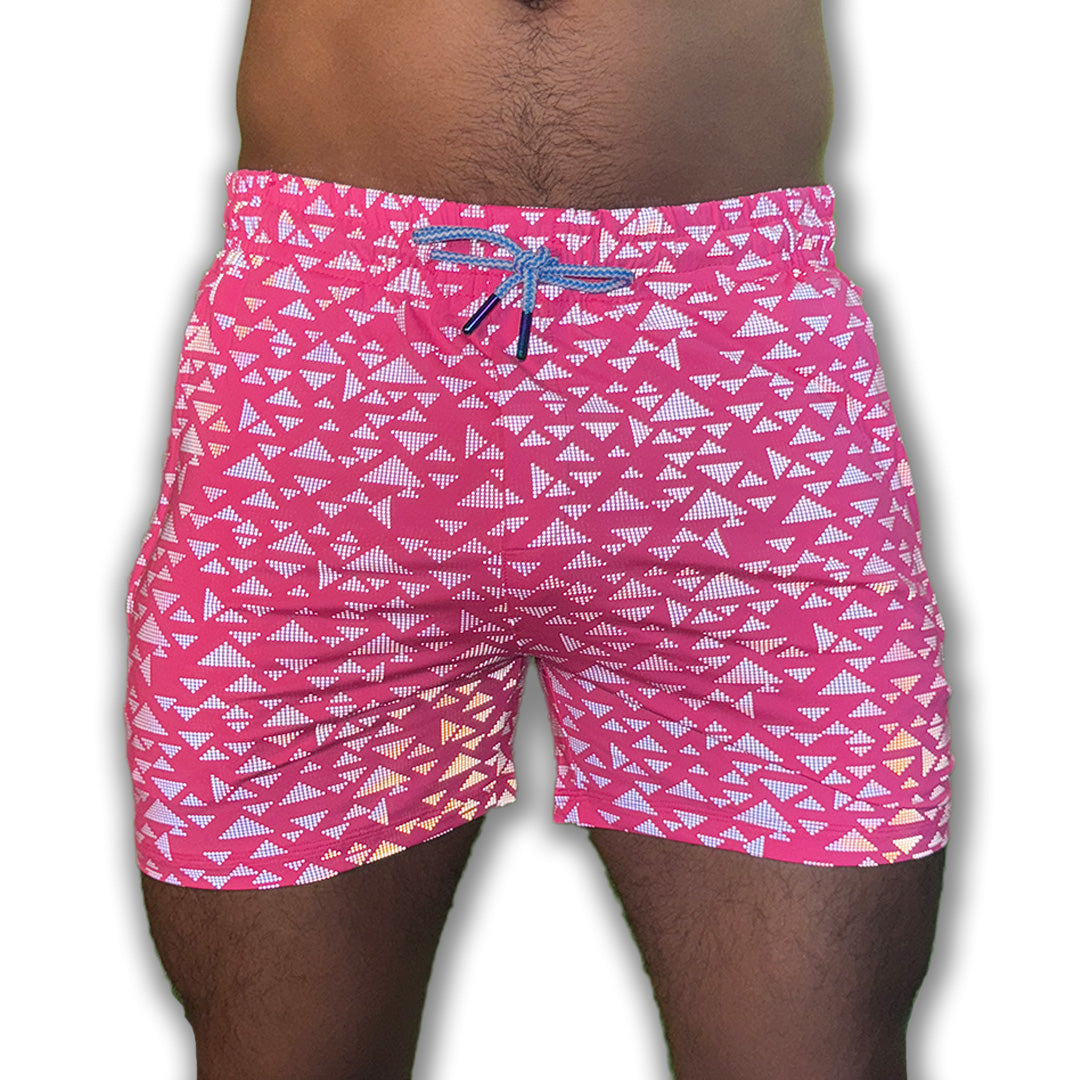 UV Pink Neon Flash Reflective Triangles Weekender Shorts