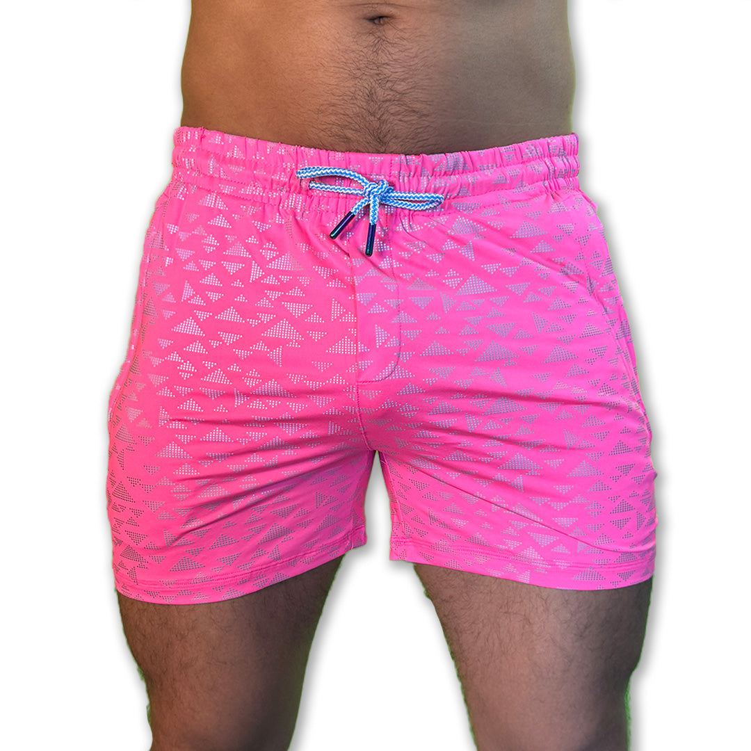 UV Pink Neon Flash Reflective Triangles Weekender Shorts