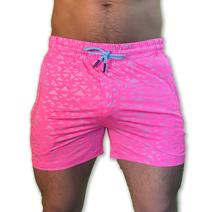 UV Pink Neon Flash Reflective Triangles Weekender Shorts