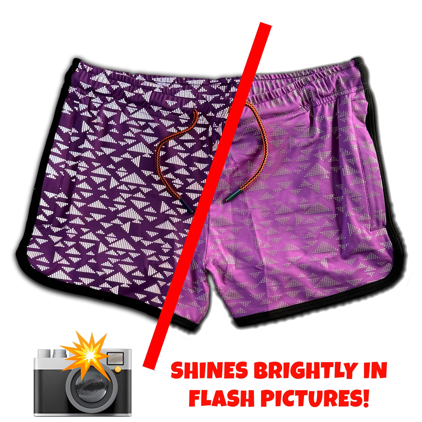 The "VPL" Party Shorts - Purple Flash Reflective Triangles