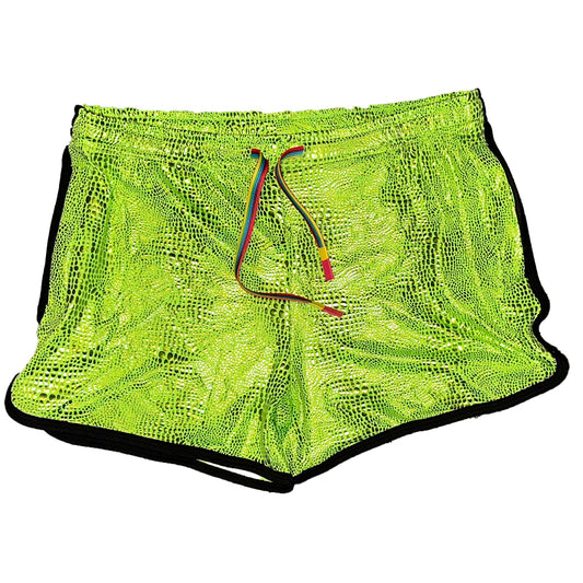 The "VPL" Party Shorts - Neon Green Snakeskin (UV Reactive)